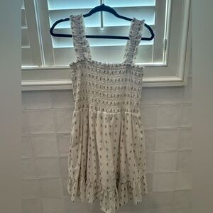 Madewell Cream Smocked Top with Navy Print - size Small